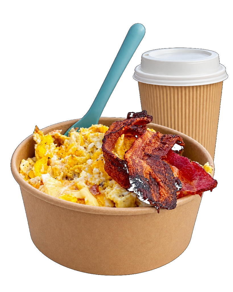 Fresh loaded Saguaro breakfast bowl and hot coffee